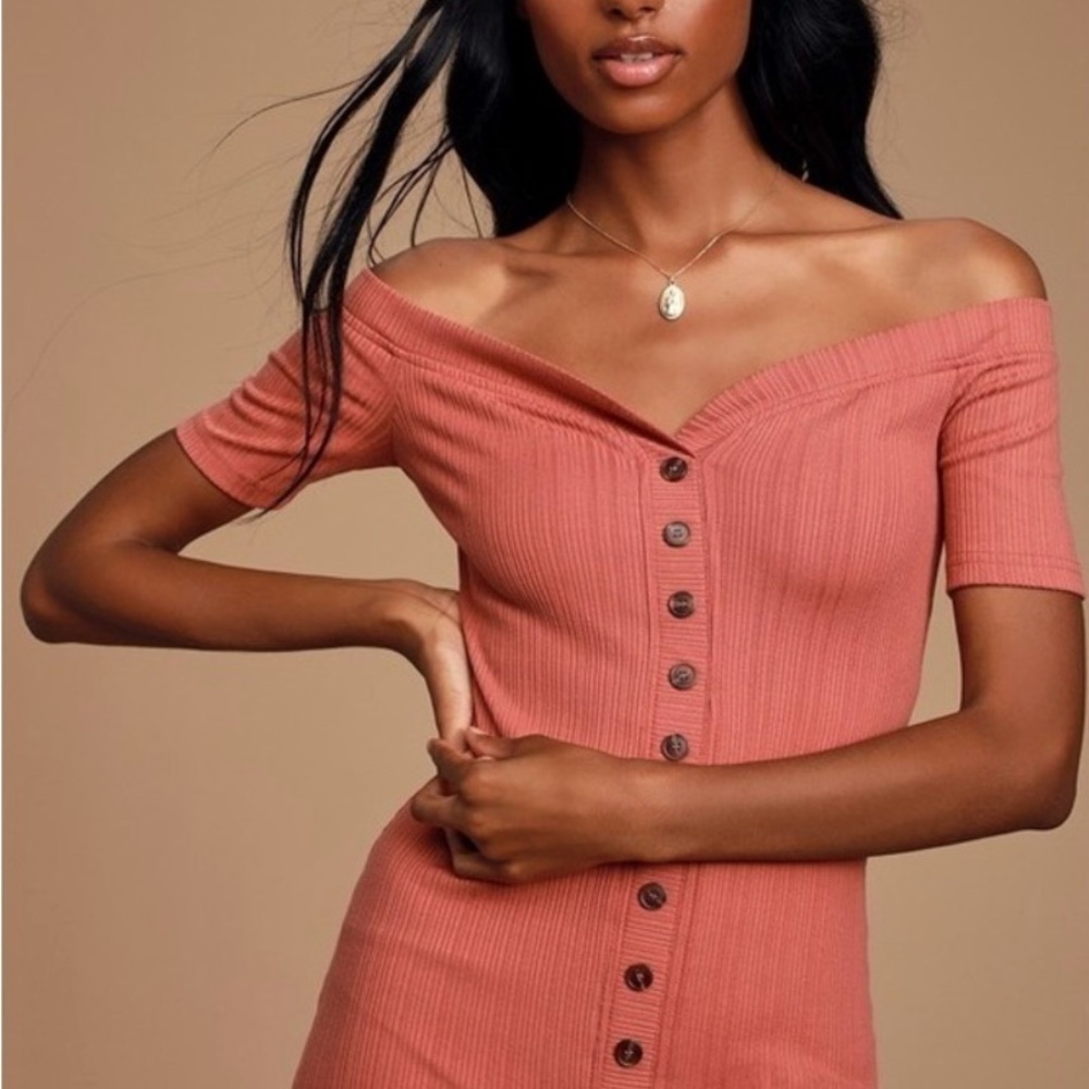 Lulu's Off-Shoulder Button-Up Midi Dress